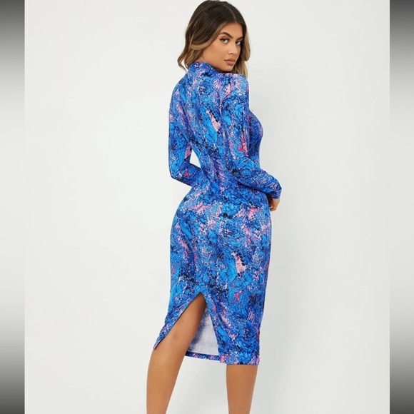 Long sleeve women blue pink xs brand new shein dress slit in back - Picture 2 of 2